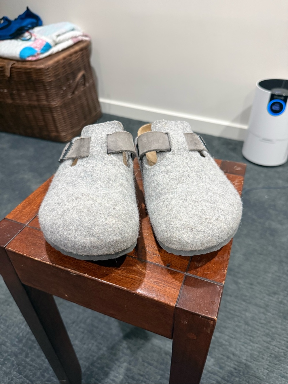 Birkenstock Gray Felt Boston Slip-On Clogs with Buckle